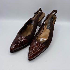 Prevata Brown Leather Sling Back Heels Size 7